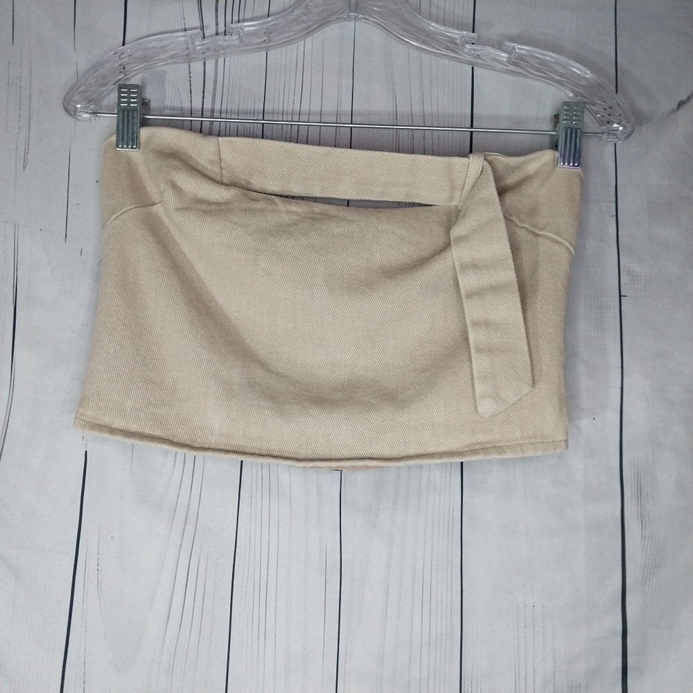LE LIS Beige Strapless Crop Top